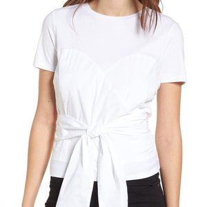 TROUVÉ White Poplin Mix Tie Waist Bustier Top